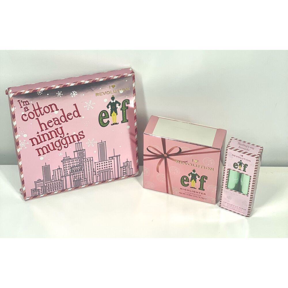 Elf X Revolution Ninny Muggins Eyeshadow Palette Highlighter Lip Balm & Scrub NI